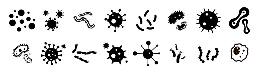 Simple set of bacteria icons and virus