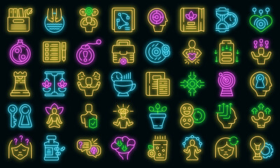 Wall Mural - Stress reduction icons set outline vector. Anger balance. Calm control vector neon