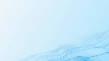 Poster - Blue animated light background frame. Movement plexus lines, particle, dots, wave. Lively matter, canvas. Digital network, communication. Connection of energy field. Technology, medicine, business. 4k