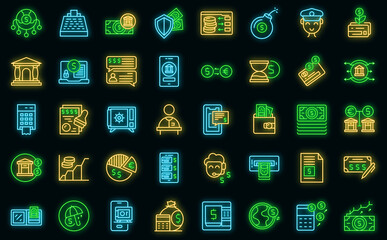 Poster - Banking transactions icons set outline vector. Financial bank. Online money vector neon