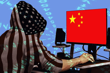 Wall Mural - American hacker attacks China. West versus East. America vs China. Industrial wars. Information confrontation between the two powers.