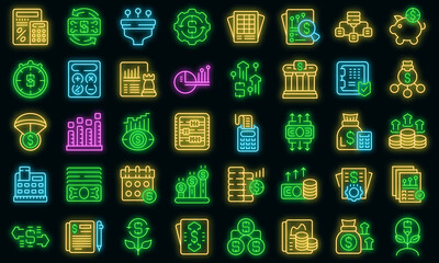 Poster - Revenue icons set outline vector. Economy bank. Credit business vector neon