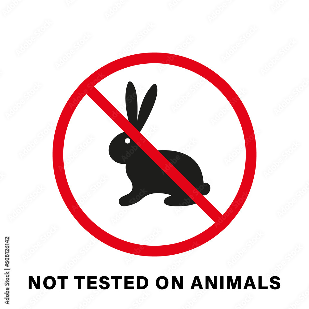 Signnage No Testing No Tested on Animals, Cruelty Free Silhouette Icon. Bunny and Stop Sign ...
