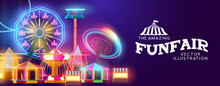 A Glowing Lit Up Circus With Amusements And Rides! Vector Illustration