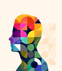 Wall Mural - a silhouette of a man made from geometric pattern colourful shapes. vector illustration.
