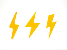 3D Rendering, 3D Illustration. Thunder Yellow Symbol. Bolt Lighting Icon. Concept Of Energy, Danger And Power.