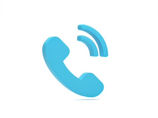 Poster - 3D rendering, 3D illustration. Minimal phone call symbol on white background. Communication telephone and service support hotline concept.