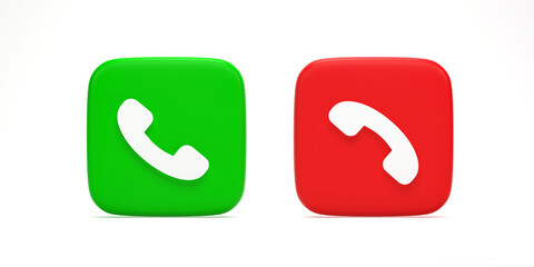 Poster - 3D rendering, 3D illustration. Telephone icons Accept call and decline button. Answer and reject incoming call on white background.