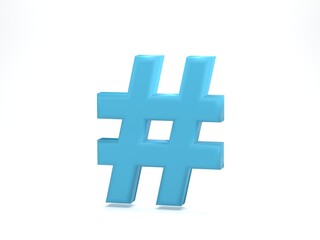 Poster - 3D rendering, 3D illustration. Hashtag icon isolated on white background. Social media communication sign.