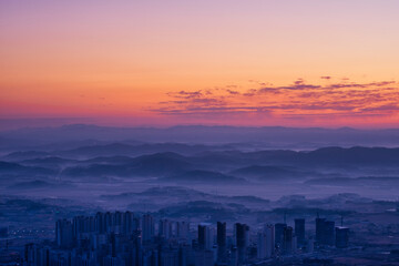 Scenic view of Mt.Yongbongsan during sunrise