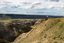 Person Standing In Distance On Top Of Horse Thief Canyon In Drumheller Alberta