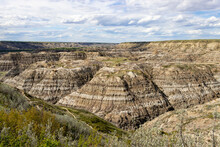 Horseshoe Canyon In Drumheller Alberta Canada With Cloudy Sky 
