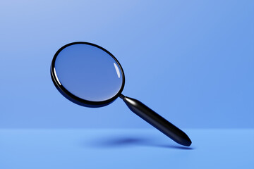 Fototapete - 3D illustration of a  magnifying glass with shadow  on blue  isolated  background