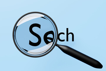 Fototapete - 3d illustration close-up magnifying loupe with search inscription. Internet search concept