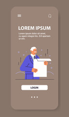 Poster - senior man reading paper letter new mail message communication concept