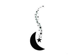 Wall Mural - Moon and Stars Icon Vector illustration. Mystic art sign, Moon and Star Flat style Silhouette emblem isolated on White Background