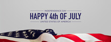 American Flag Banner With Independence Day Caption On White. Premium Holiday Background.