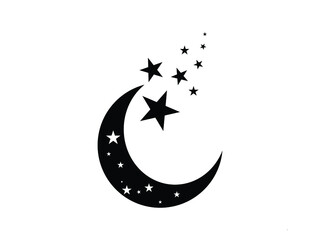 Wall Mural - Moon and Stars Icon Vector illustration. Mystic art sign, Moon and Star Flat style Silhouette emblem isolated on White Background