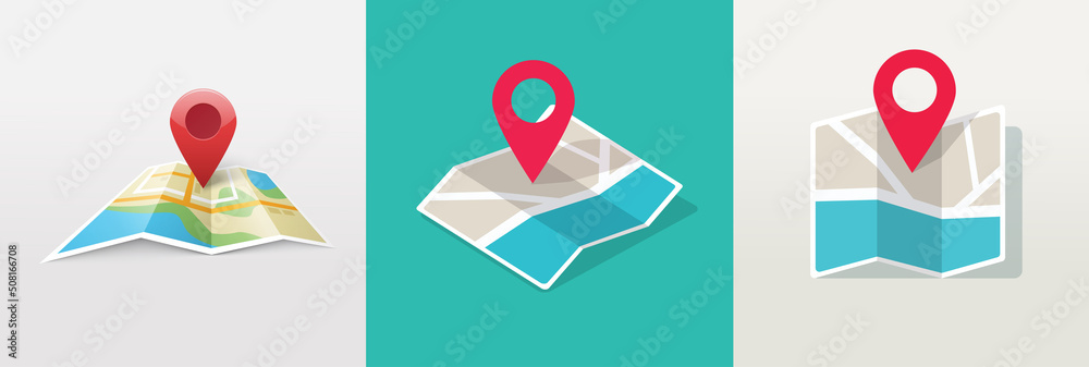 Map icon with pin gps vector flat and location marker pointer place in ...