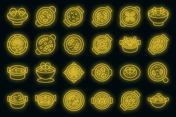 Poster - Paella icons set outline vector. Dish cook. Cuisine eat vector neon