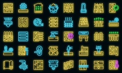 Poster - Paella icons set outline vector. Dish cook. Cuisine eat vector neon