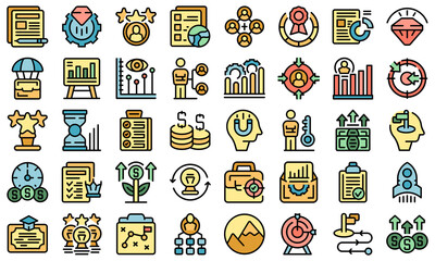 Poster - Top manager icons set outline vector. Business agency. Peak candidate thin line color flat on white