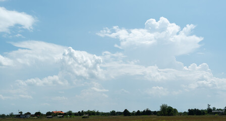 Wall Mural - the white clouds have a quaint and rural shape. the sky is cloudy and blue