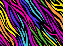 Zebra Rainbow Abstract Seamless Pattern. Colorful Stripes, Repeating Background. Vector Printing For Fabrics, Posters, Banners. 