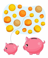 Wall Mural - Matching children educational game. Put the big coins in the big piggy bank and the small coins in the small one.. Activity for pre sсhool years kids and toddlers.
