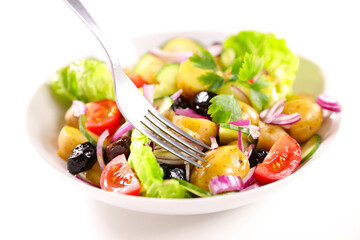 Canvas Print - mixed potato salad on white background