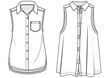 women's sleeveless button down collar shirt flat sketch vector illustration