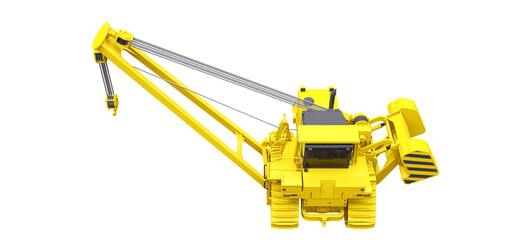 Wall Mural - Yellow crawler crane with side boom. 3d rendering.