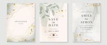 Luxury Botanical Wedding Invitation Card Template. Minimal Watercolor Card With Gold Line Art, Foliage, Eucalyptus Leaves. Elegant Leaf Branch Vector Design Suitable For Banner, Cover, Invitation.