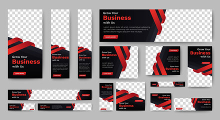 Poster - Business banner design web template Set, Horizontal header web banner. Black and red. cover header background for website design, Social Media Cover ads banner, flyer, invitation card	