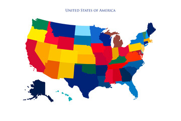 United States of America colorful map with states and borders illustration