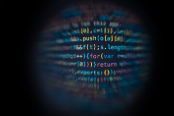 Aufkleber - Software developer code. Abstract computer script code. Software developer code programming screen. Programming Software running time. The code text is written and created entirely by ourselves.
