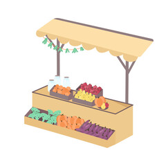 Poster - Grocery market with farm products semi flat color vector object. Full sized item on white. Fruit and vegetables selling simple cartoon style illustration for web graphic design and animation