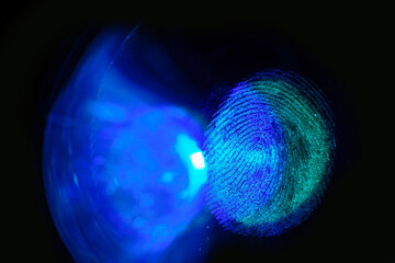Aufkleber - Beautiful abstract blue, green colored  fingerprint on background texture for design. Macro photography view.
