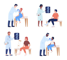 Poster - traumatology and pediatric semi flat color vector characters set. posing figures. full body people o