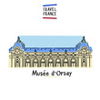Musee d'Orsay Paris France Art Museum Landmark Architecture Hand drawn Illustration