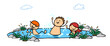 Kinder baden und plantschen im See im Sommer