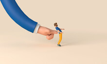 A Person Being Pushed Forward By A Large Hand. Business Development Concept. 3D Rendering