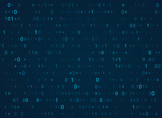Poster - Blue matrix background. Abstract binary code wallpaper, template for hackathon and other digital programing event. Big data digits pattern, zero and one symbol.