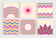 Boho Retro Social Media Backgrounds With Sun And Rainbow Shapes
