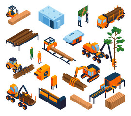 Wall Mural - Isometric Sawmill Lumberjack Set