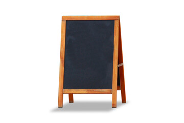 Wall Mural - Outdoor advertising stand  chalkboard mockup isolated, 3d rendering. Board of street signs is mocked. A-board with wooden frame, outdoor ad stand in front restaurant or cafe.