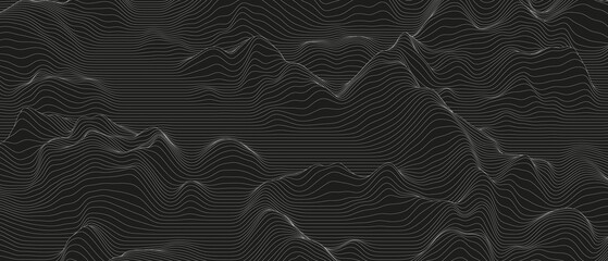 Poster - Abstract background with distorted line shapes on a black background. Monochrome sound line waves.