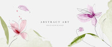 Abstract Art Background Vector. Minimal Style Wallpaper With Line Art, Flowers, Foliage, And Botanical Leaves, Watercolor. Blossom Vector Background For Banner, Poster, Web And Packaging.