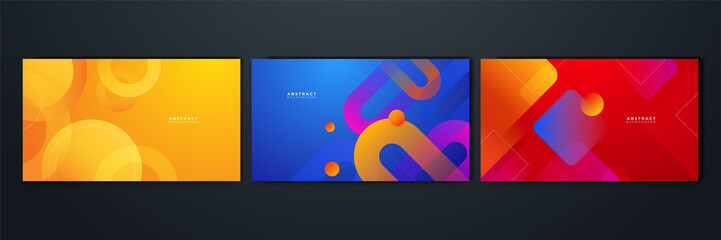 Wall Mural - Set of gradient flowing geometric pattern background texture for poster cover design. Minimal color abstract gradient banner template. Modern vector wave shape for brochure