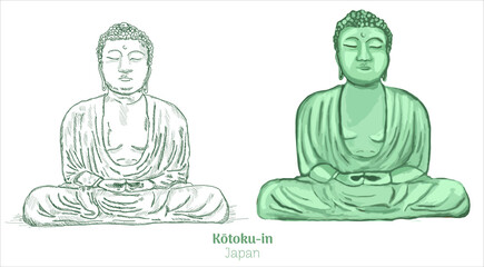 the great buddha of kamakura japan hand drawing vector illustration 